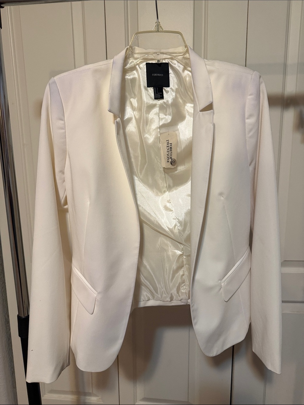 Forever 21 Ivory Tailored Open-Front Blazer